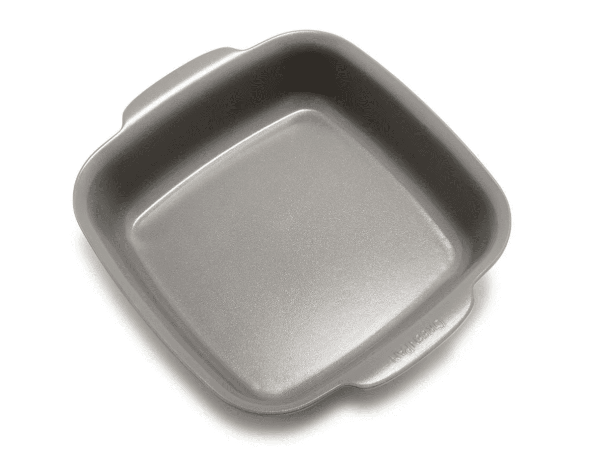 image of an 8x8 square baking pan by GreenPan used in a recipe to make bars out of apples